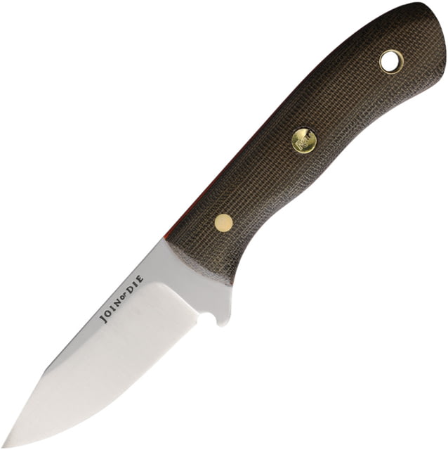 Join or Die Knives Fieldmate Fixed Blade Knife 6.5in Overall 2.5in Satin Nitro V Steel Blade Green Canvas Micarta Handle Brown Leather Belt Sheath - Join Or Die Knives