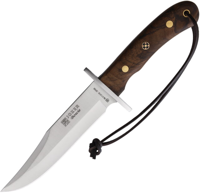 Joker Knives Bowie Walnut Knife 11.25in Overall 6.25in Satin Finish 1.4116 Bowie Blade Walnut Handle Leather Sheath - Joker Knives