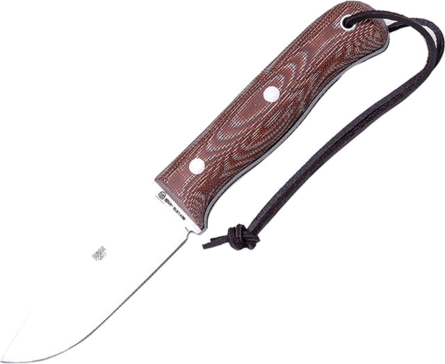 Joker Knives Bushcraft Survival Fixed Blade Knife 8.75in Overall 4in Satin 1.4116 SS Drop Point Brown Canvas Micarta Handle Brown Leather Belt Sheath - Joker Knives
