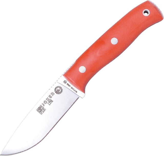 Joker Knives Bushcraft Survival Fixed Blade Knife 9in Overall 4in Satin 1.4116 SS Drop Point Orange Canvas Micarta Handle Comes w/2 Meters Of 550 - Joker Knives