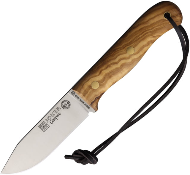 Joker Knives Campero Fixed Blade Knife 8.75in Overall 4in Satin 14C28N Sandvik Blade Olive Wood Handle Leather Sheath - Joker Knives