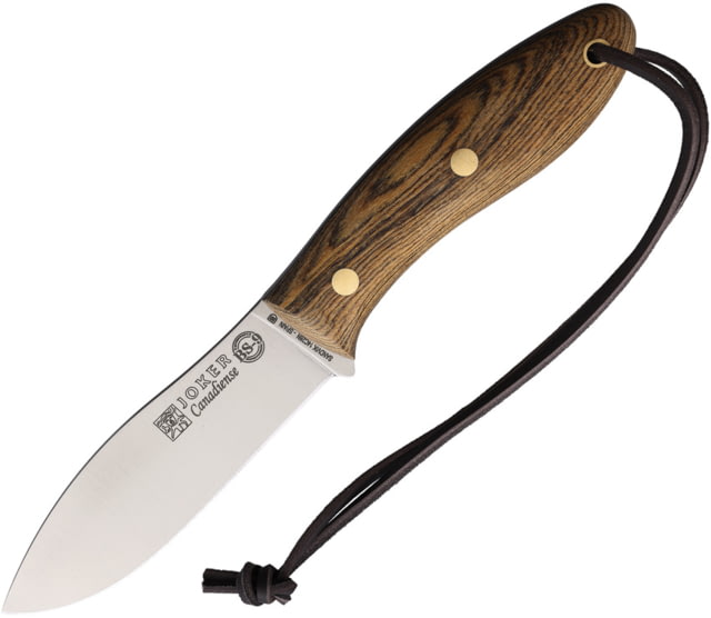 Joker Knives Canadiense Bushcraft Bocote Knife 8.75in Overall 4.25in Satin 14C28N Sandvik Blade Bocote Wood Handle Leather Sheath - Joker Knives