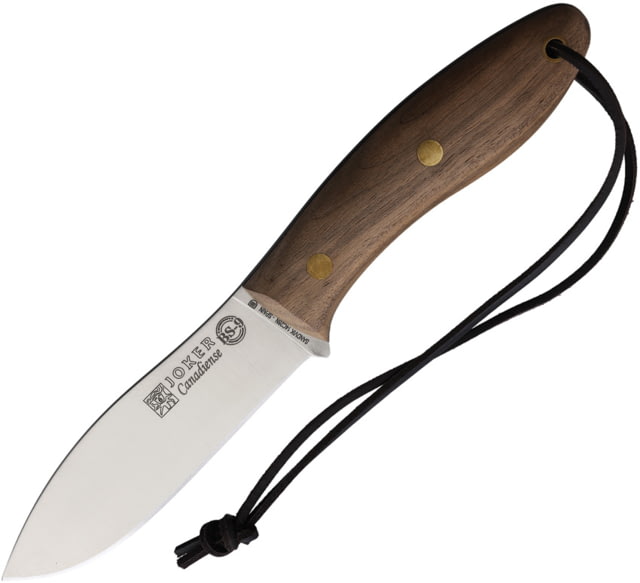 Joker Knives Canadiense Bushcraft Walnut Knife 8.75in Overall 4.25in Satin 14C28N Sandvik Blade Walnut Handle Leather Sheath - Joker Knives