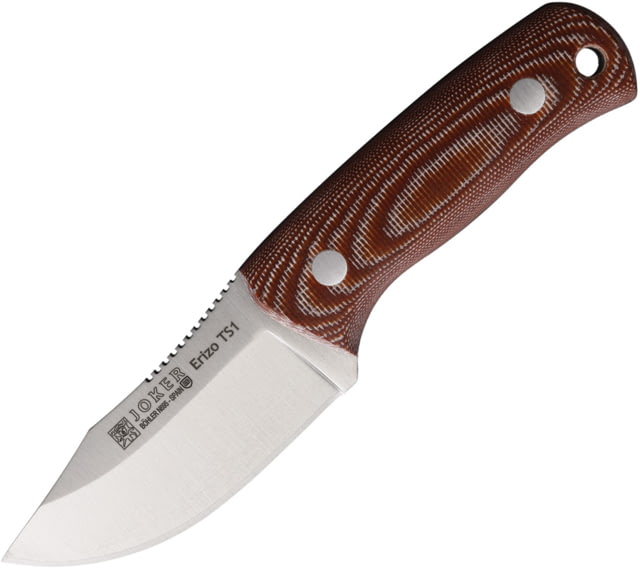 Joker Knives Erizo TS1 Brown Fixed Blade Knife 6.5in Overall 3in Satin Bohler N695 Stainless Steel Blade Brown Canvas Micarta Handle Black Leather - Joker Knives
