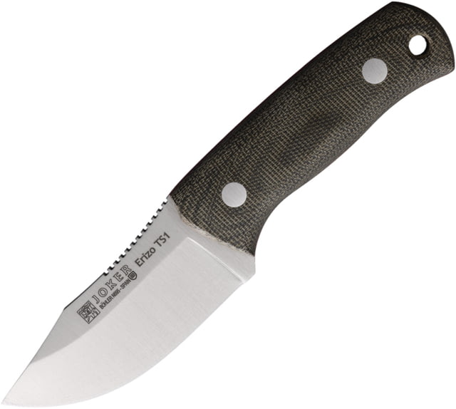 Joker Knives Erizo TS1 Green Fixed Blade Knife 6.5in Overall 3in Satin Bohler N695 Stainless Steel Blade Green Canvas Micarta Handle Black Leather - Joker Knives