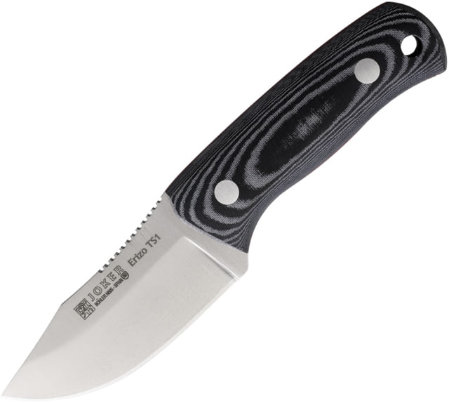 Joker Knives Erizo TS1 Fixed Blade Micarta Knife 6.5in Overall 3in Satin Bohler N695 Blade Black/White Micarta Handle Leather Sheath - Joker Knives