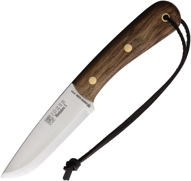 Joker Knives Montanero Bocote Knife 9in Overall 4.5in Satin 14C28N Sandvik Scandi Grind Blade Bocote Wood Handle Leather Sheath - Joker Knives