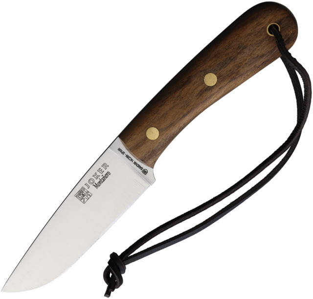 Joker Knives Montanero Fixed Blade Bocote Knife 9in Overall 4.5in Satin 14C28N Sandvik Flat Grind Blade Bocote Wood Handle Leather Sheath - Joker Knives
