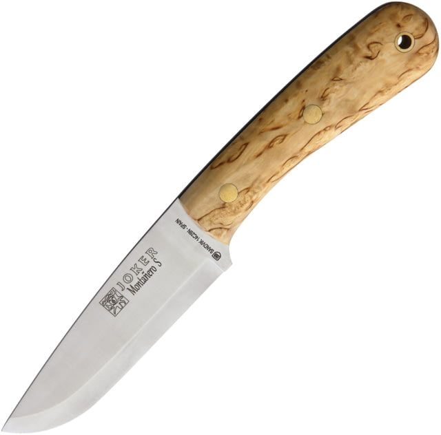 Joker Knives Montanero Fixed Blade Curly Knife 4.5" satin finish 14C28N Sandvik stainless blade Curly Birch handle - Joker Knives