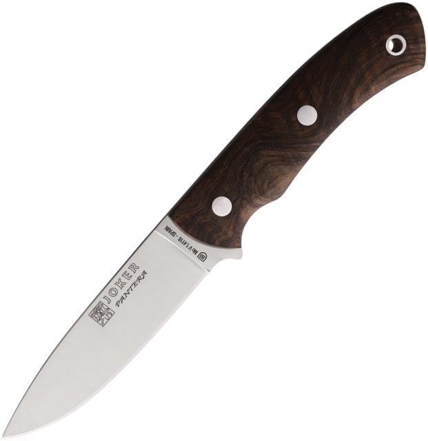 Joker Knives Montes II Outdoor Fixed Blade Knife 8.5in Overall 4in Satin 1.4116 Blade Walnut Handle Leather Sheath - Joker Knives