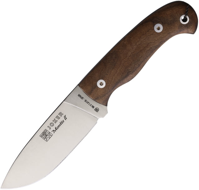 Joker Knives Montes Outdoor Fixed Blade Knife 8.75in Overall 4.25in Satin 1.4116 Blade Walnut Handle Leather Sheath - Joker Knives