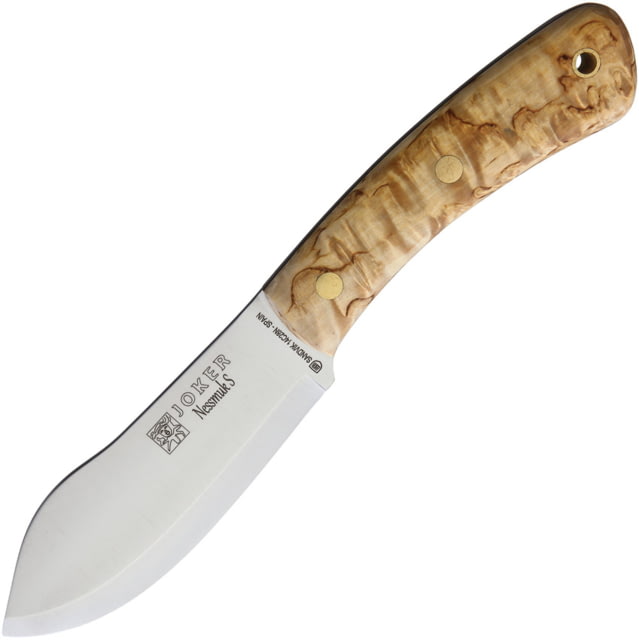 Joker Knives Nessmuk S Fixed Blade Curly Bi Knife 4.5" satin finish 14C28N Sandvik stainless blade Curly Birch handle - Joker Knives