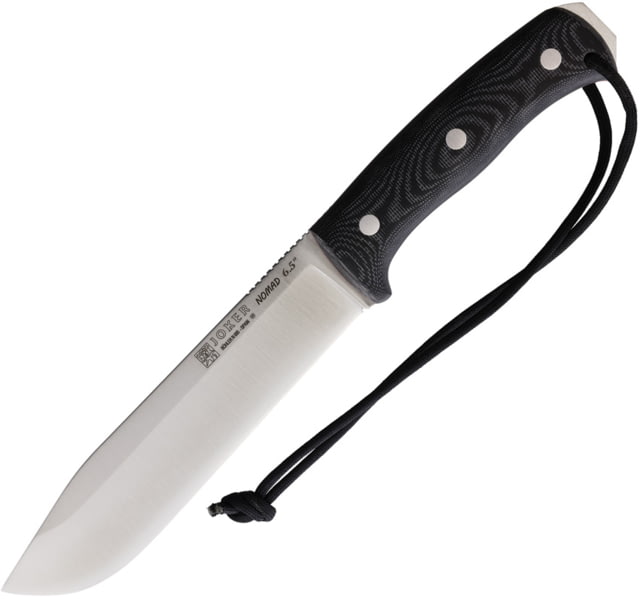 Joker Knives Nomad 6.5 Black Micarta Knife 11.5in Overall 6.75in Satin Bohler N695 Blade Black Canvas Micarta Handle Leather Sheath - Joker Knives