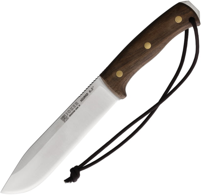 Joker Knives Nomad 6.5 Walnut Knife 11.5in Overall 6.75in Satin Bohler N695 Stainless Blade Walnut Handle Leather Sheath - Joker Knives