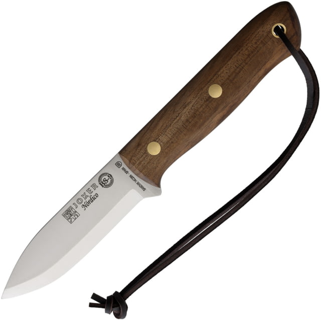 Joker Knives Nordico Fixed Blade Walnut Knife 8.75in Overall 4in Satin 14C28N Sandvik Blade Walnut Handle Leather Sheath - Joker Knives