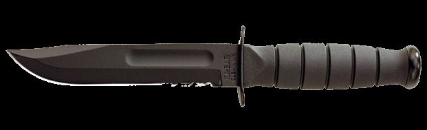 KA-BAR Knives Short Fixed Blade Knife 5.25in 1095 Cro-Van Clip Point Fixed Serrated Blade Black Kraton G Handle Black