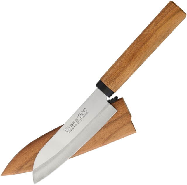 Kanetsune Fruit Knife ST-200 Kitchen Knives 8.25in Overall 4.13in 420J2 SS Blade Wild Cherry Wooden Handle And Sheath With Black Thumb Notch - Kanetsune