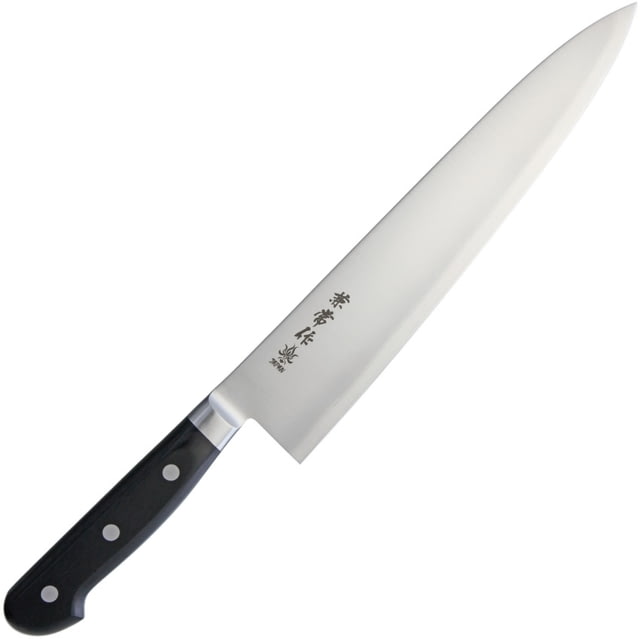 Kanetsune Gyutou 240mm Kitchen Knives Kitchen Series 14.75in Overall 9.5in Satin Aus-10A SS Blade Black Wood Handle SS Bolster Full Tang Black - Kanetsune