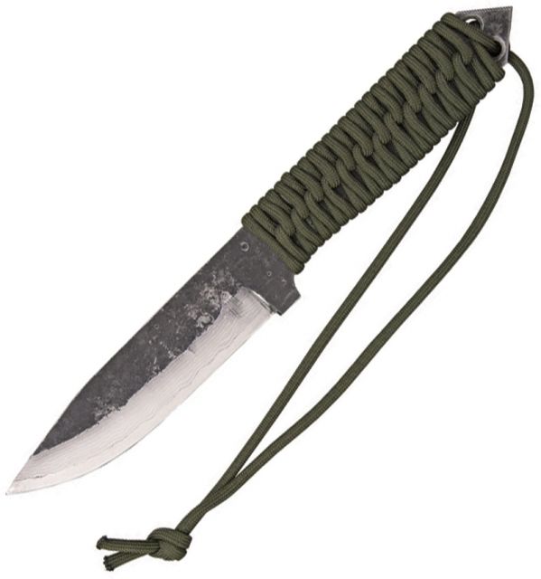 Kanetsune One-piece Damascus blue steel w/ Olive Green Cord Wrapped Knife - Kanetsune