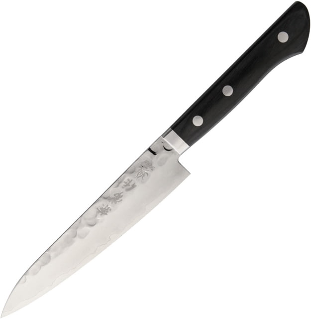 Kanetsune Petty Kitchen Knives Tsuchime Vg-1 Series 9.5in Overall 5.25in Mirror Polished Vg-1 SS Blade Black Smooth Wood Handle SS Bolster Hrc 59-60 - Kanetsune