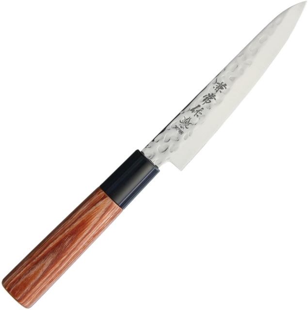 Kanetsune Petty Knife 120mm Kitchen Knives 9.25in Overall 5in Hammered Finish Dsr-1K6 Hc SS Blade Wood Handle Plastic Guard - Kanetsune