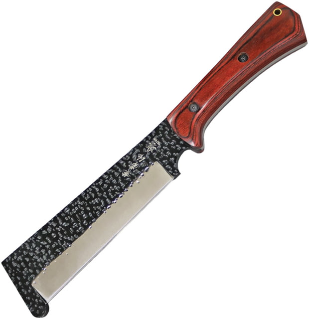 Kanetsune Reazen Tou Fixed Blade Knife 13.25in Overall 6in Hammer Mark Acid Etched AUS-8 SS Blade Brown Wood Handle Brown Leather Belt Sheath - Kanetsune