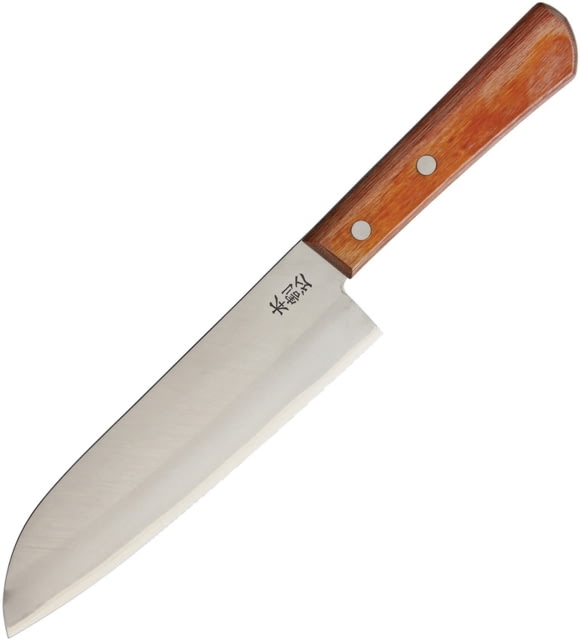 Kanetsune Santoku Kitchen Knives 11.25in Overall 6.5in Satin Blade Blade Features Takefu-Shiro-2 High Carbon Steel Core Sandwiched Between Sus410 SS - Kanetsune