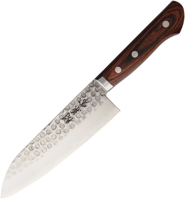 Kanetsune Santoku Kitchen Knives Tsuchime Vg-1 Series 11.25in Overall 6.5in Hammered Finish Vg-1 SS Blade SS Bolster Mahogany Wood Handle Hrc 58-59 - Kanetsune