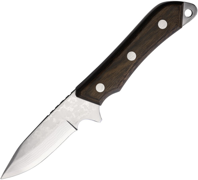 Kanetsune Seseragi Fixed Blade Knife 8in Overall 2.75in 15 Layer Damascus Steel Blade Brown Wood Handle Brown Leather Belt Sheath - Kanetsune