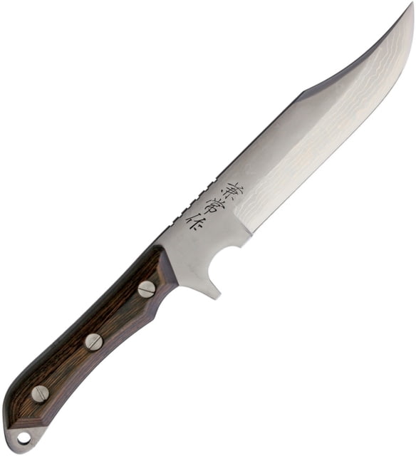 Kanetsune Seseragi Knife 10.63in Overall 5in Damascus Steel Clip Point Blade Brown Wood Handle Brown Leather Sheath - Kanetsune