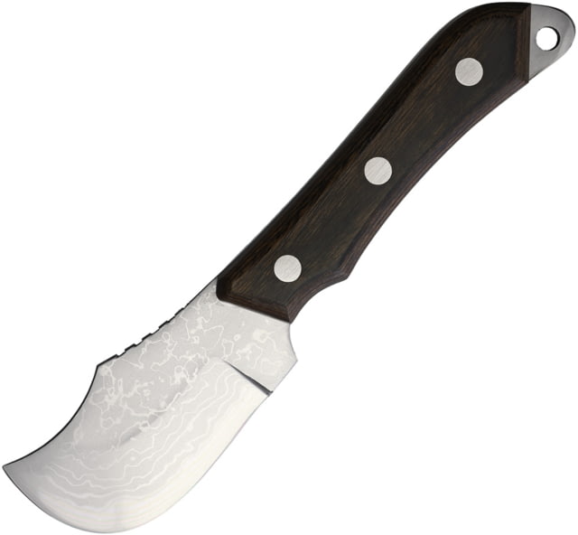 Kanetsune Seseragi Skinner Knife 7.25in Overall 2.63in 15 Layer Damascus Steel Blade Brown Wood Handle Brown Leather Belt Sheath - Kanetsune