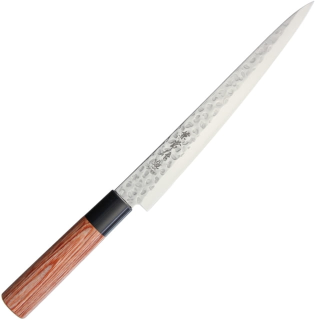 Kanetsune Sujihiki Knife 210mm Kitchen Knives 13.25in Overall 8.5in Hammered Finish Dsr-1K6 Hc SS Blade Wood Handle Plastic Guard - Kanetsune