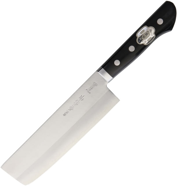 Kanetsune Usubagata Kitchen Knives Meisho Series 11.25in Overall 6.38in Vg-10 SS Blade Black Smooth Wood Handle SS Bolster Sanmai 3 Layer Construction - Kanetsune