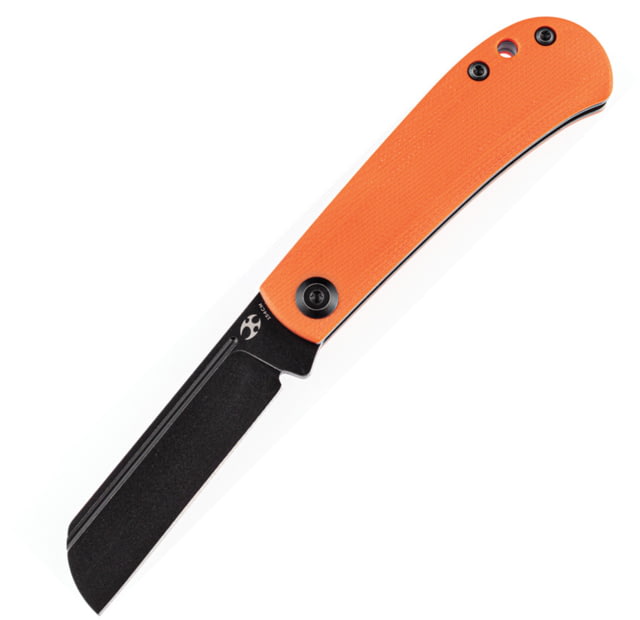 Kansept Knives Bevy Slip Joint Folding Knife 3.00 in 154CM Stainless Steel Black TiNi Finish Clip Point Blade Orange G10 Handle