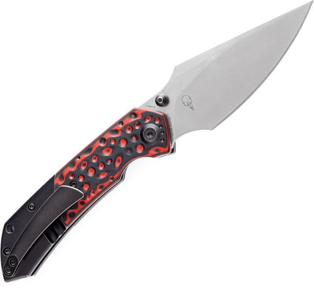 Kansept Knives Fenrir Red Left Folding Knife 4.5in Closed 3.5in Stonewash CPM S35VN SS Blade Black Stonewash Titanium Handle w/ Black/Red G10 Inlay