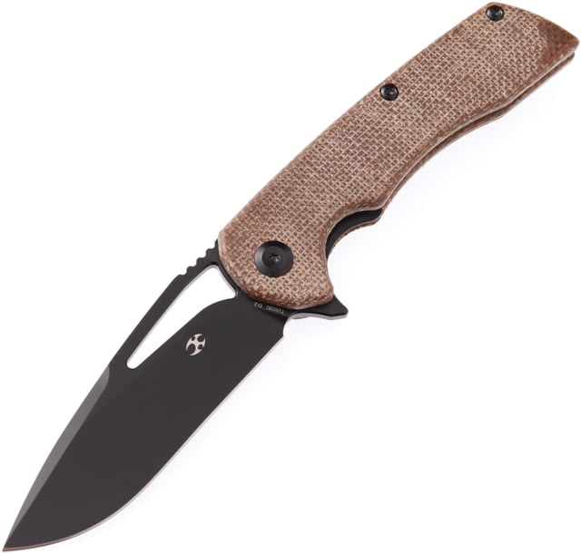 Kansept Knives Kryo Framelock Folding Knife 3.5" black coated D2 tool steel blade Brown canvas micarta handle - Kansept Knives