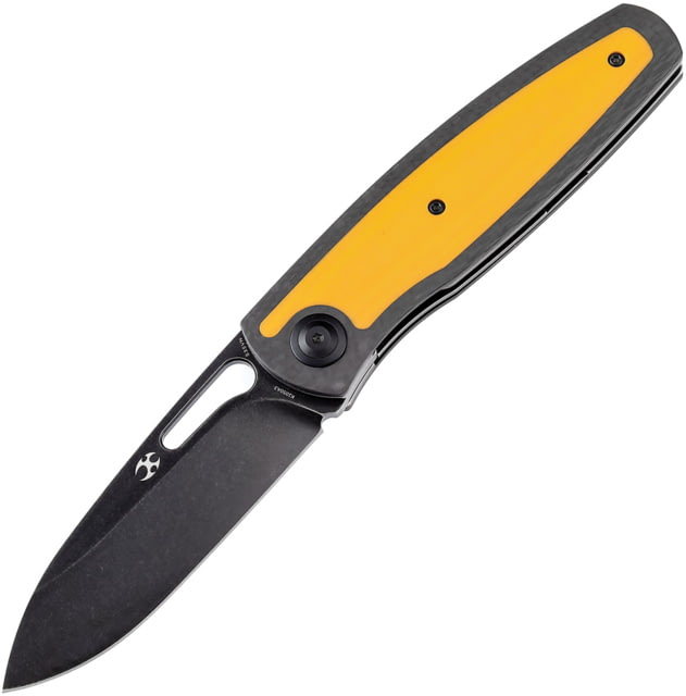 Kansept Knives Mato CF/Yellow Folding Knife 4.25in Closed 3.25in Black Stonewash CPM S35VN Stainless Spear Point Blade Carbon Fiber/Yellow G10 Handle - Kansept Knives