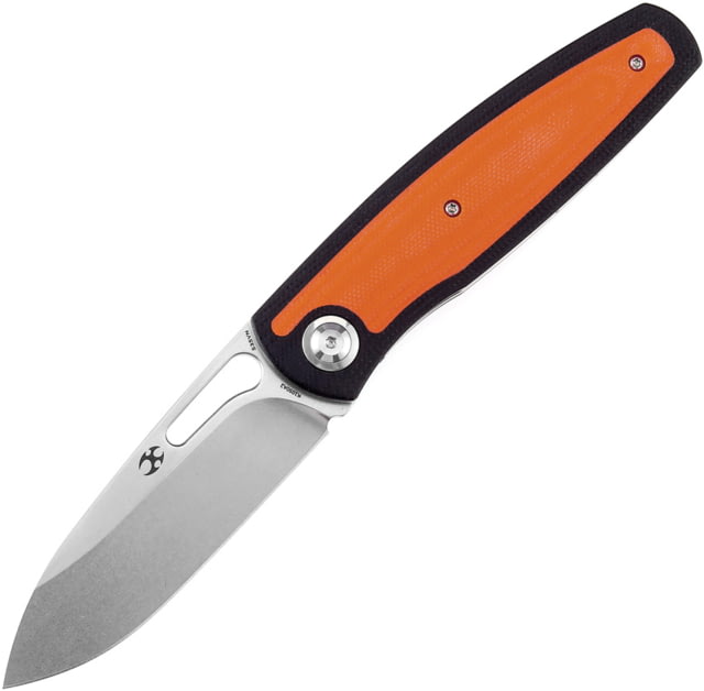 Kansept Knives Mato Orange/Black Folding Knife 4.25in Closed 3.25in Stonewash CPM S35VN Stainless Spear Point Blade Black/Orange G10 Handle Black - Kansept Knives