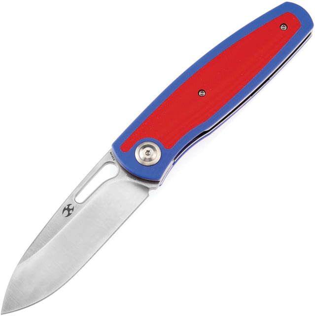 Kansept Knives Mato Red/Blue Folding Knife 4.25in Closed 3.25in Satin CPM S35VN Stainless Spear Point Blade Blue/Red G10 Handle Black Nylon Pouch - Kansept Knives