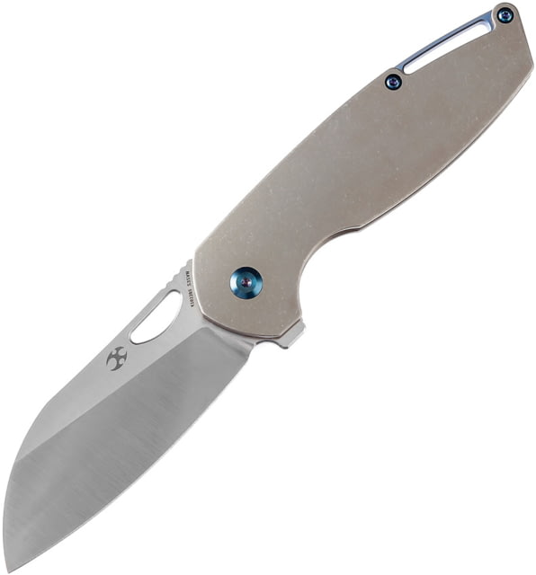 Kansept Knives Model 6 Bronze Folding Knife 4.38in Closed 3.25in Satin CPM S35VN SS Blade Bronze Stonewash Titanium Handle Black Nylon Pouch