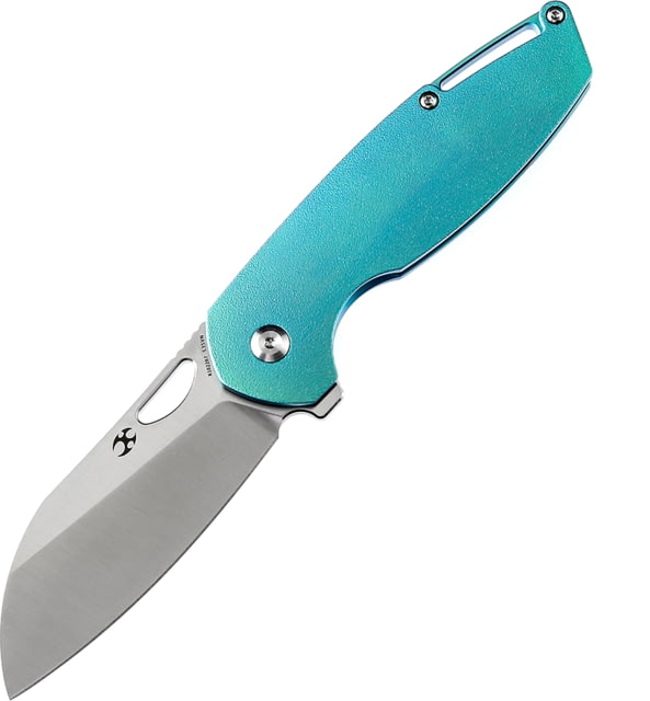 Kansept Knives Model 6 Green Orange Peel Folding Knife 4.38in Closed 3.25in Stonewash CPM S35VN SS Blade Green Orange Peel Titanium Handle Black Nylon - Kansept Knives