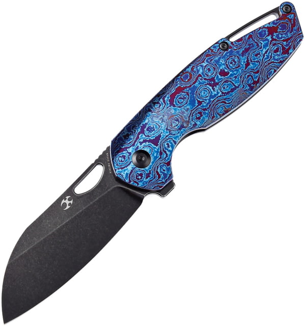 Kansept Knives Model 6 Timascus Folding Knife 4.38in Closed 3.25in Black Stonewash CPM S35VN SS Blade Black Stonewash Titanium Handle w/ Timascus - Kansept Knives