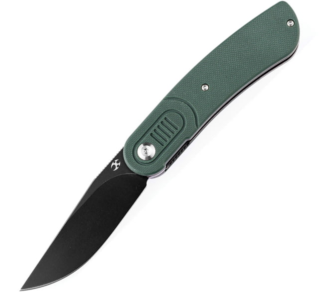 Kansept Knives Reverie Linerlock Folding Knife 3.00 in 154CM Stainless Steel Black TiNi Coated Drop Point Blade Green G10 Hande