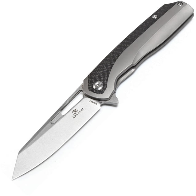 Kansept Knives Shard Framelock CF Folding Knife 3.5" satin finish CPM S35VN stainless blade Gray titanium handle with carbon fiber inlay