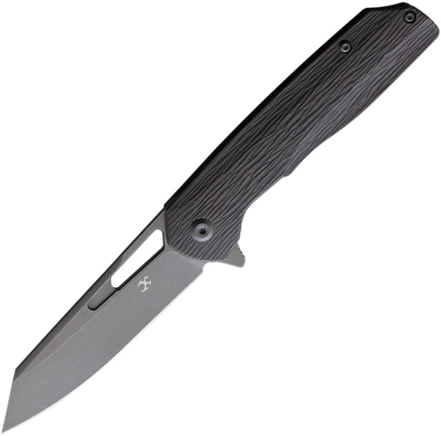 Kansept Knives Shard Framelock Folding Knife Verticle 3.5in stonewash finish S35VN stainless blade Gray sculpted titanium handle  VERTICLE - Kansept Knives