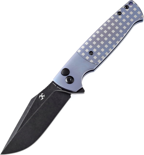 Kansept Knives Skikari SBL CPM S35VN Blue Folding Knife 4.38in Closed 3.38in Black Stonewash CPM S35VN Stainless Clip Point Blade Blue Anodized