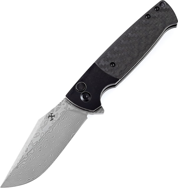 Kansept Knives Skikari SBL Damascus Folding Knife 4.38in Closed 3.38in Damascus Steel Clip Point Blade Twill Carbon Fiber Handle Black Nylon Pouch - Kansept Knives