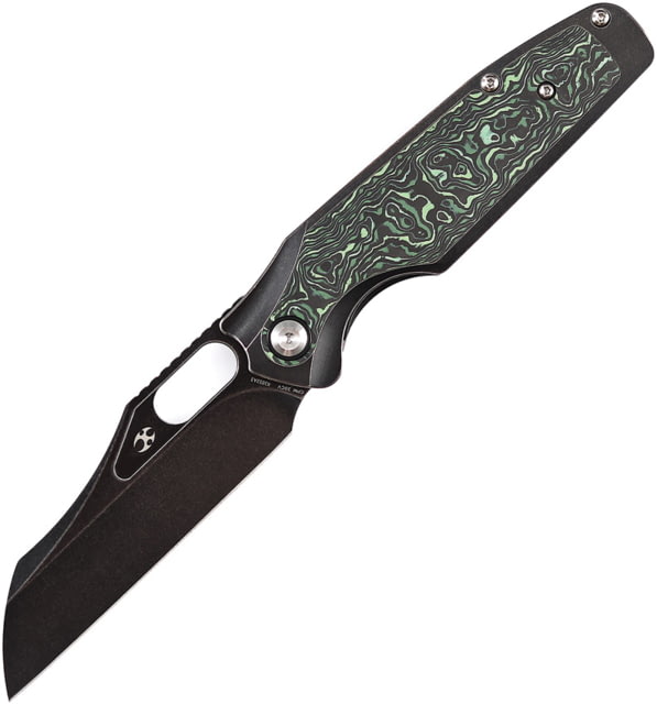 Kansept Knives Tuckamore Green CF Folding Knife 4.5in Closed 3.5in Black Stonewash CPM-20CV SS Blade Black Stonewash Titanium Handle w/ Green/Black - Kansept Knives