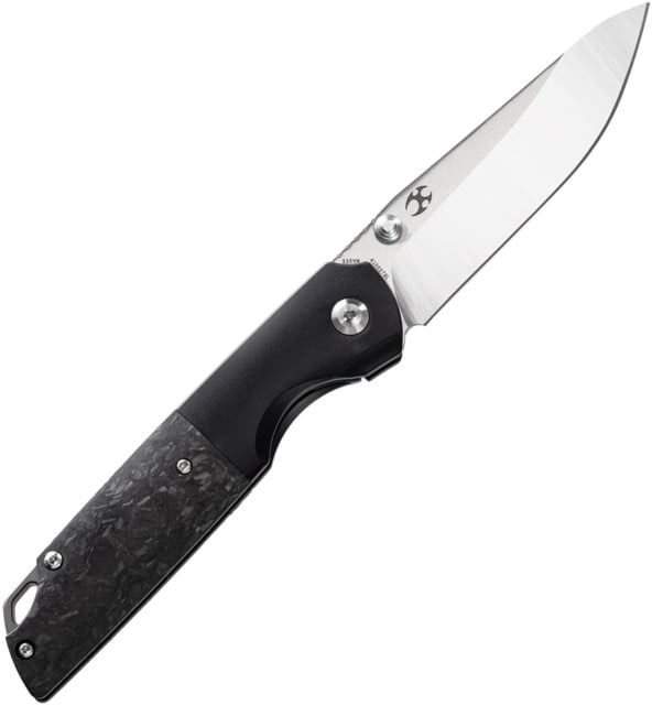 Kansept Knives Warrior Framelock Folding Knife 3.5" stonewash finish S35VN stainless blade Black titanium handle with carbon fiber inlay - Kansept Knives