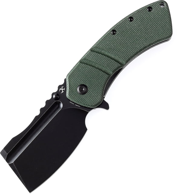 Kansept Knives XL Korvid Green Micarta Folding Knife 5.25in Closed 3.5in Black Stonewash 154CM SS Blade Green Canvas Micarta Handle Black Nylon Pouch